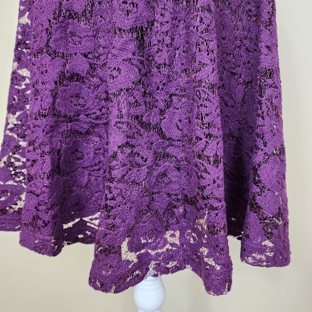 F21 Deep Purple Floral Lace High Waisted Midi Skirt Witchy Whimsigoth Medium